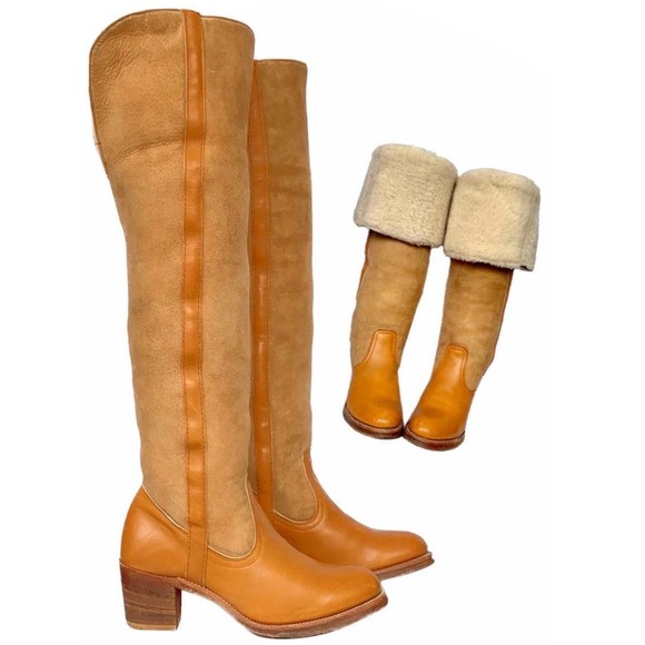 Frye Shoes - SOLD FRYE True Vintage Black Label Shearling Lined Tall Over the Knee Fold Boots